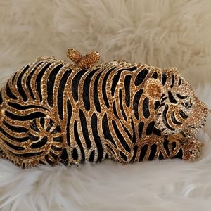 Crystal gold and black tiger purse